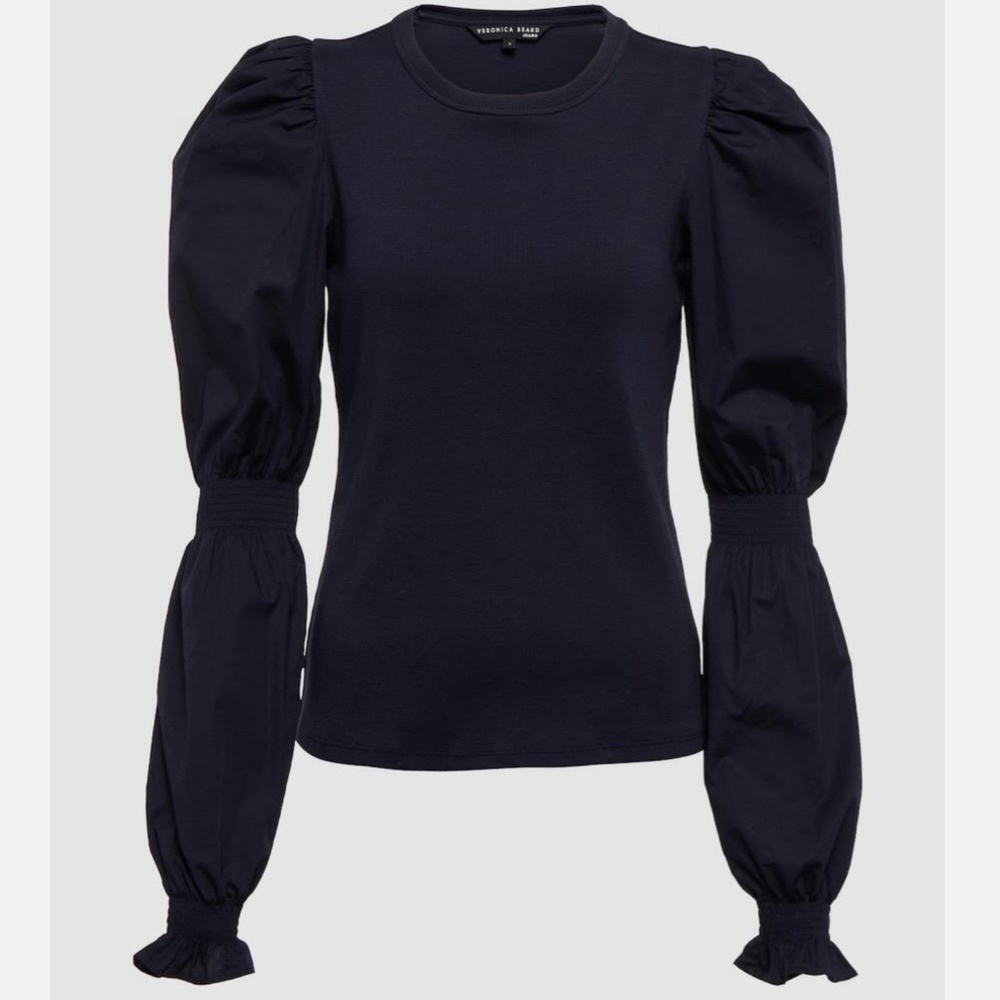 Veronica Beard Fawn Black Puff Sleeve Top - Size S